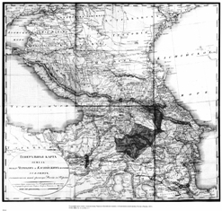 Генеральная карта земель, лежащих между Черным и Каспийским морями, с обозначением новой границы России и Персии. 1819 г.